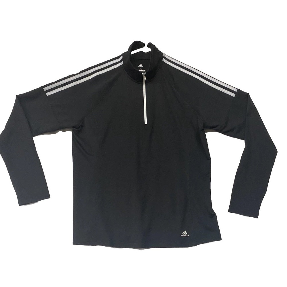 Adidas Golf Pullover Shirt Mens XL Black 3 Stripe Logo Mock Neck Quarter Zip